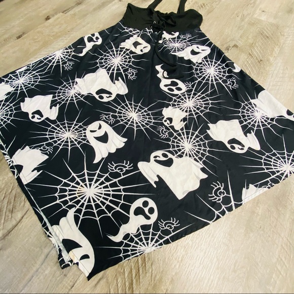 Halloween Ghost Print Lace Up Cami Asymmetrical Dress Medium - Picture 10 of 14